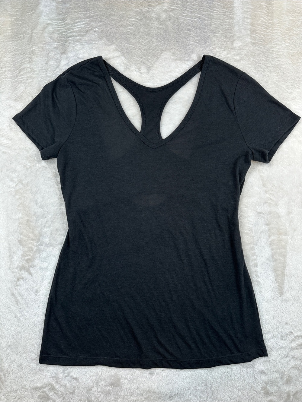 Victoria Sport Women’s S Black Open Back V-Neck Short Sleeve Workout Top